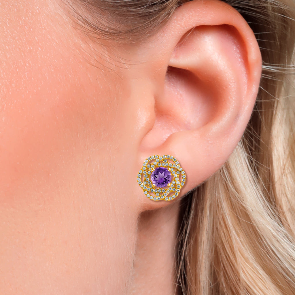 Amethyst - February_Earrings in 925 Yellow Gold Plated Silver