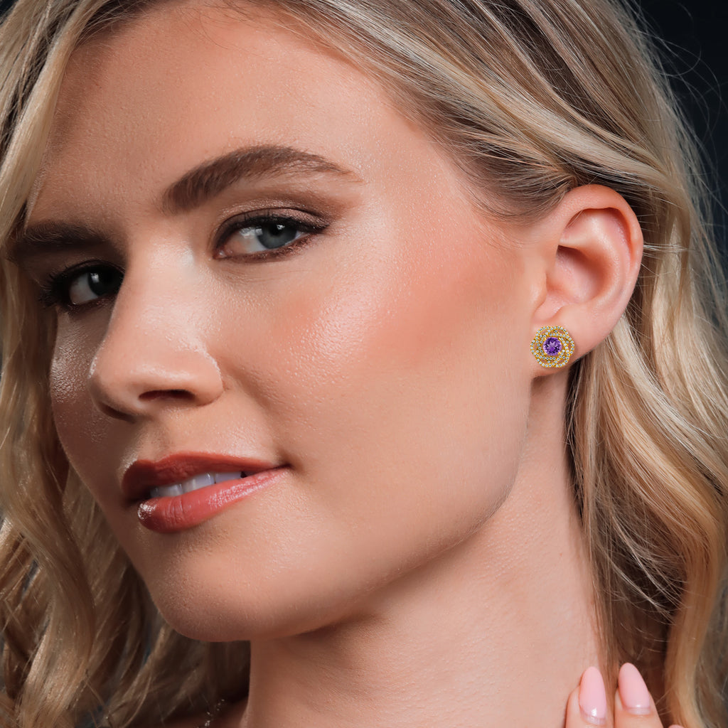 Amethyst - February_Earrings in 925 Yellow Gold Plated Silver