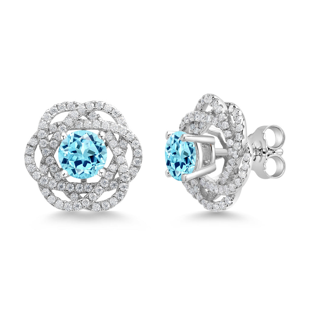 Gem Stone King 925 Sterling Silver Round 6MM Gemstone Birthstone Stud Earrings with White Moissanite Removable Earrings Jackets For Women
