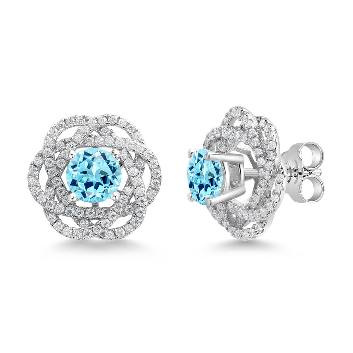 Gem Stone King 925 Sterling Silver Round 6MM Gemstone Birthstone Stud Earrings with White Moissanite Removable Earrings Jackets For Women