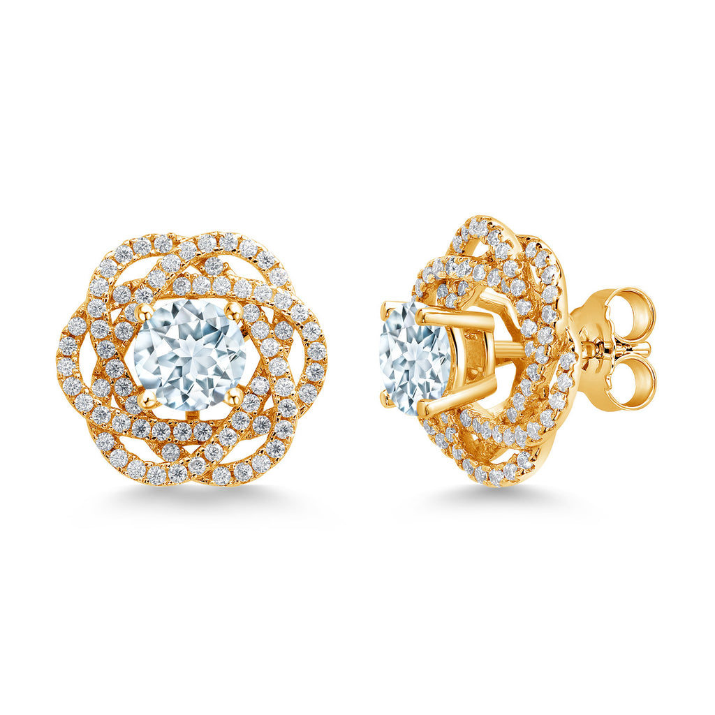 Aquamarine - March_Earrings in 925 Yellow Gold Plated Silver