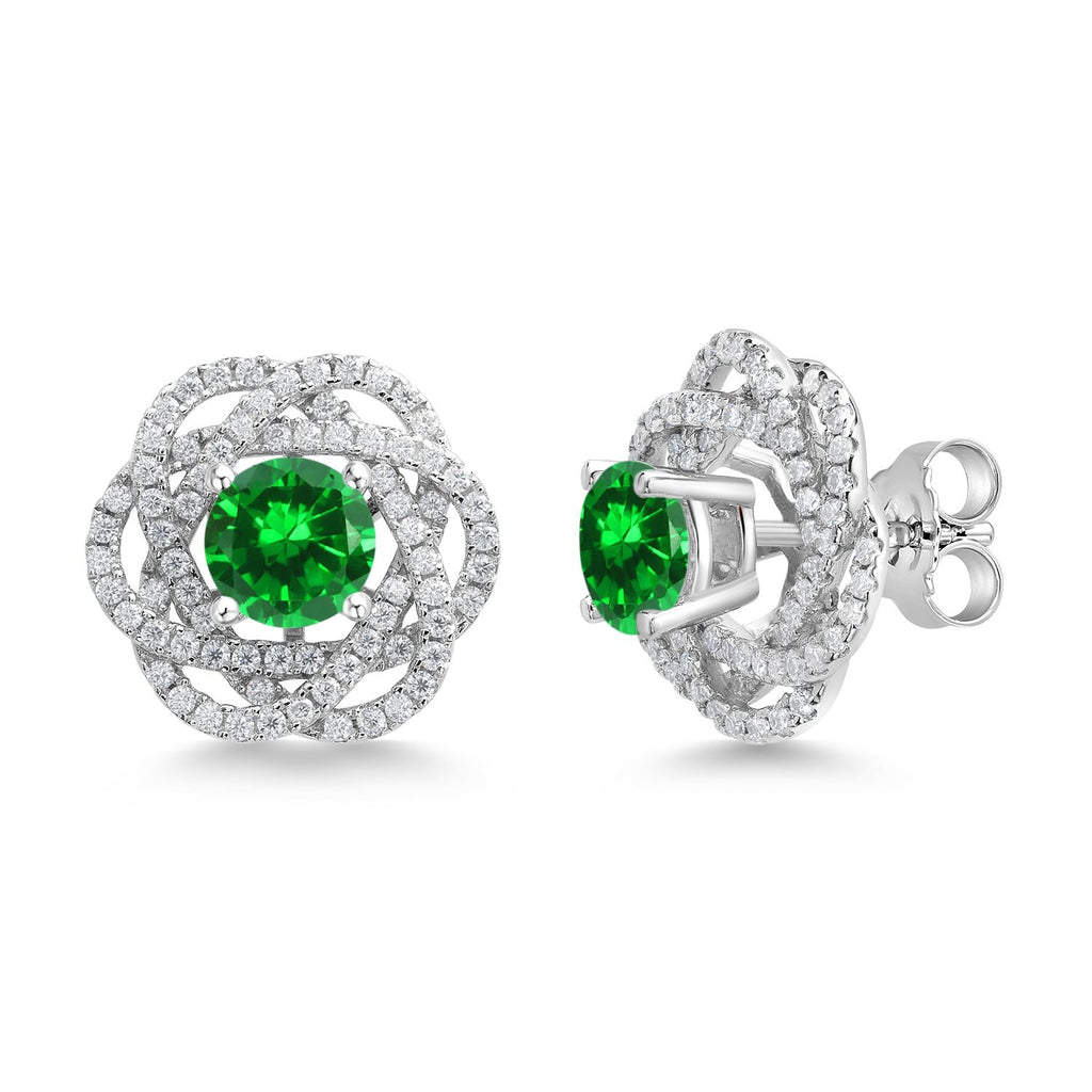Gem Stone King 925 Sterling Silver Round 6MM Gemstone Birthstone Stud Earrings with White Moissanite Removable Earrings Jackets For Women