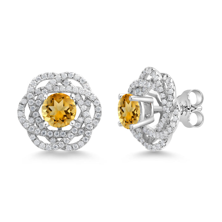 Gem Stone King 925 Sterling Silver Round 6MM Gemstone Birthstone Stud Earrings with White Moissanite Removable Earrings Jackets For Women