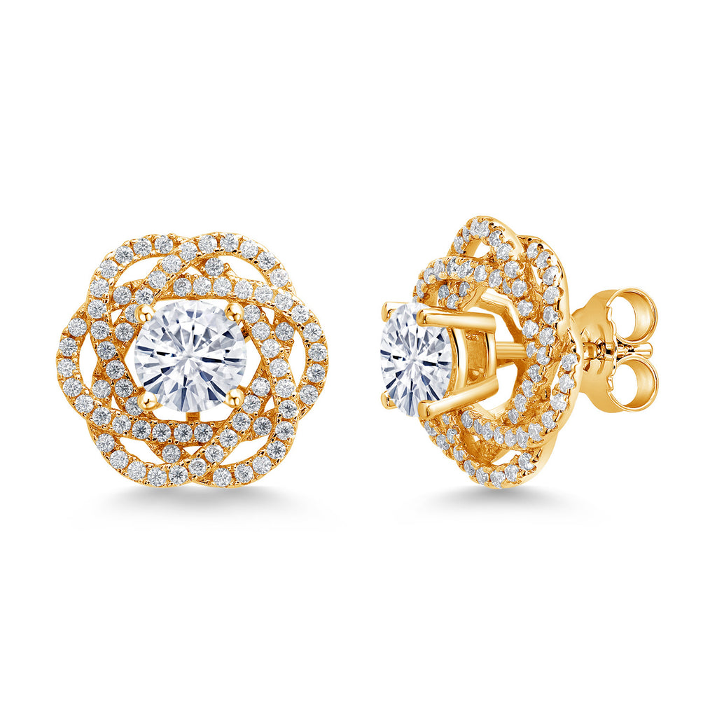 White Moissanite - April_Earrings in 925 Yellow Gold Plated Silver