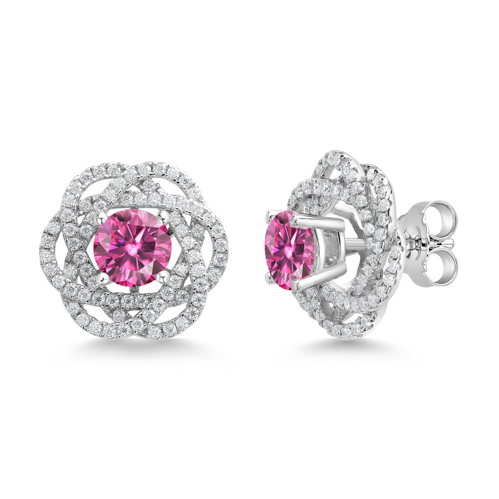 Gem Stone King 925 Sterling Silver Round 6MM Gemstone Birthstone Stud Earrings with White Moissanite Removable Earrings Jackets For Women