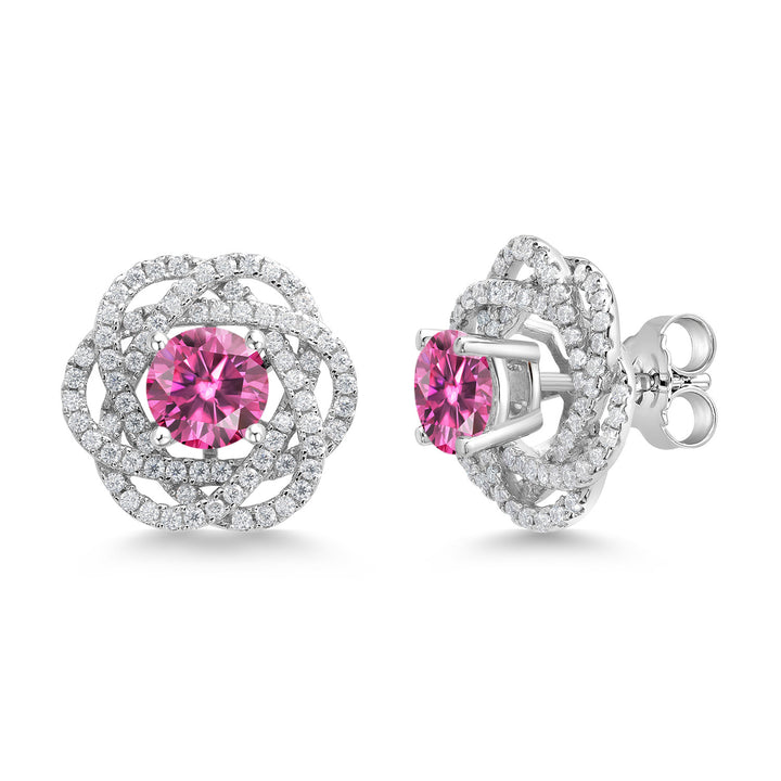 Gem Stone King 925 Sterling Silver Round 6MM Gemstone Birthstone Stud Earrings with White Moissanite Removable Earrings Jackets For Women
