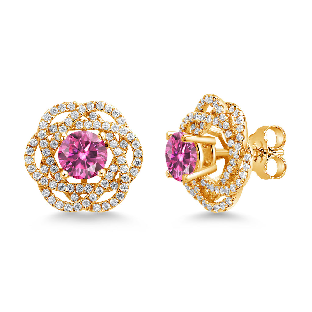 Pink Moissanite - April_Earrings in 925 Yellow Gold Plated Silver