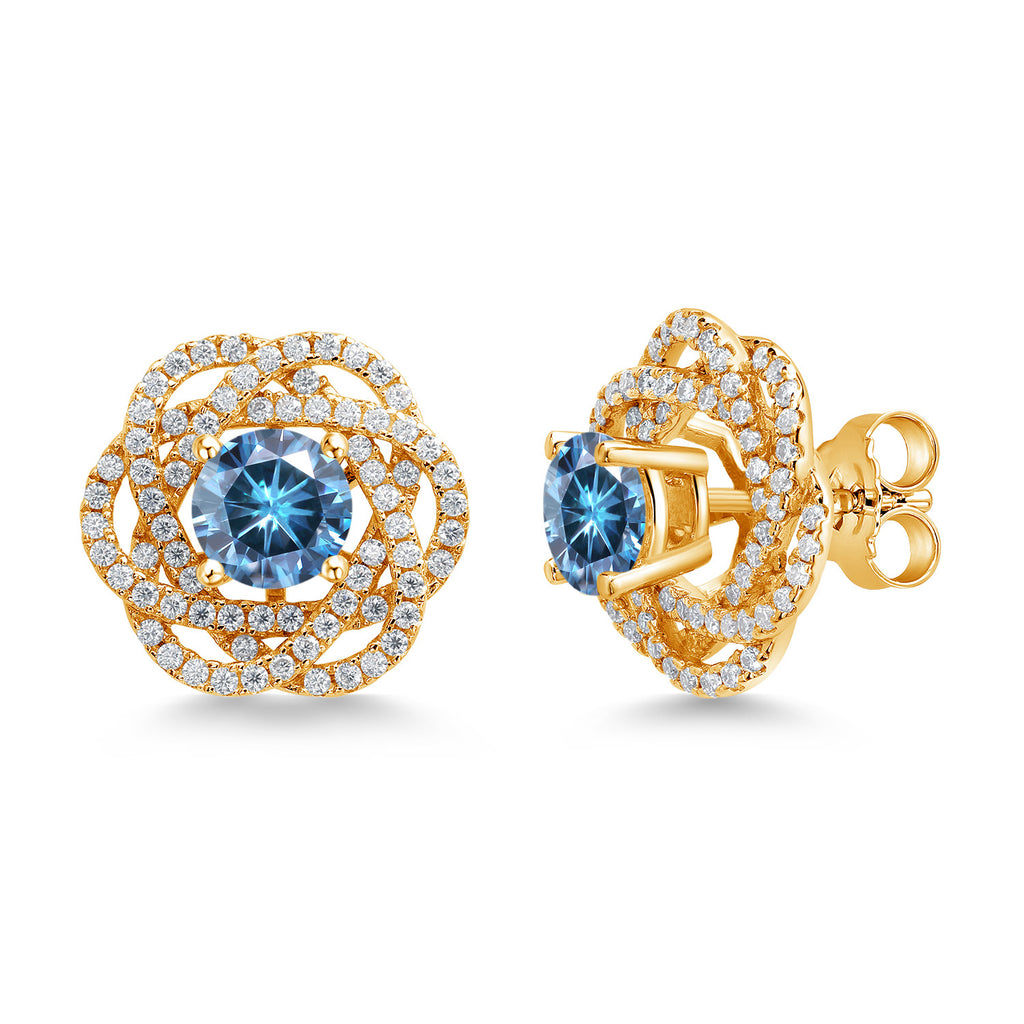 Persian Blue Moissanite - April_Earrings in 925 Yellow Gold Plated Silver