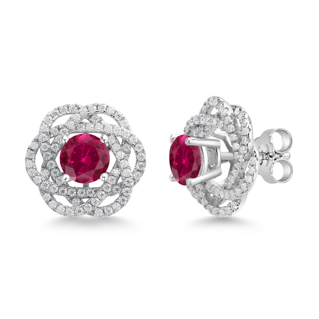 Gem Stone King 925 Sterling Silver Round 6MM Gemstone Birthstone Stud Earrings with White Moissanite Removable Earrings Jackets For Women