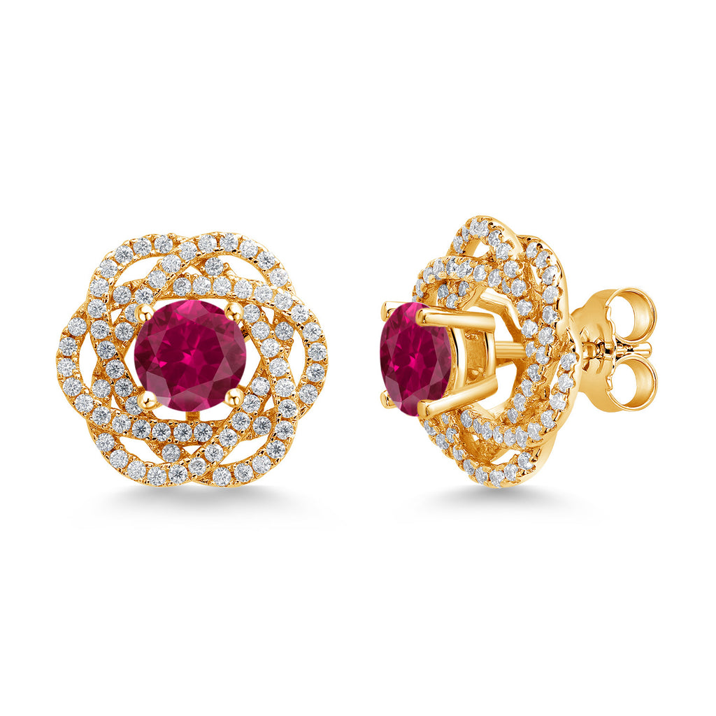 Gem Stone King 18K Yellow Gold Plated Silver Round 6MM Gemstone Birthstone Stud Earrings with White Moissanite Removable Earrings Jackets For Women