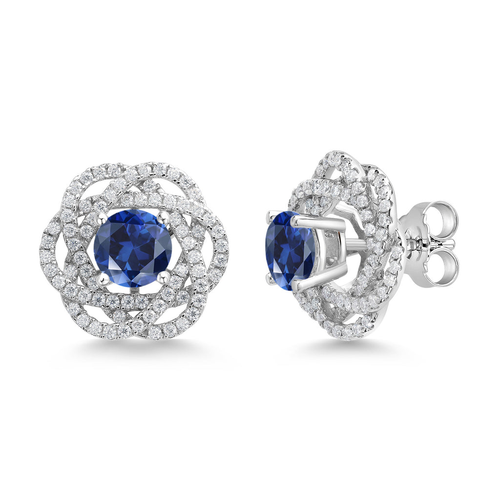 Gem Stone King 925 Sterling Silver Round 6MM Gemstone Birthstone Stud Earrings with White Moissanite Removable Earrings Jackets For Women