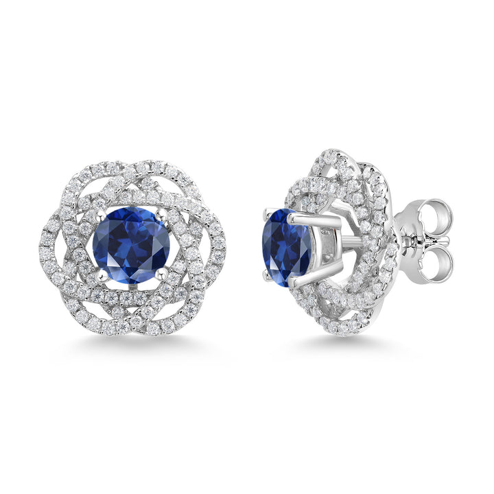 Gem Stone King 925 Sterling Silver Round 6MM Gemstone Birthstone Stud Earrings with White Moissanite Removable Earrings Jackets For Women