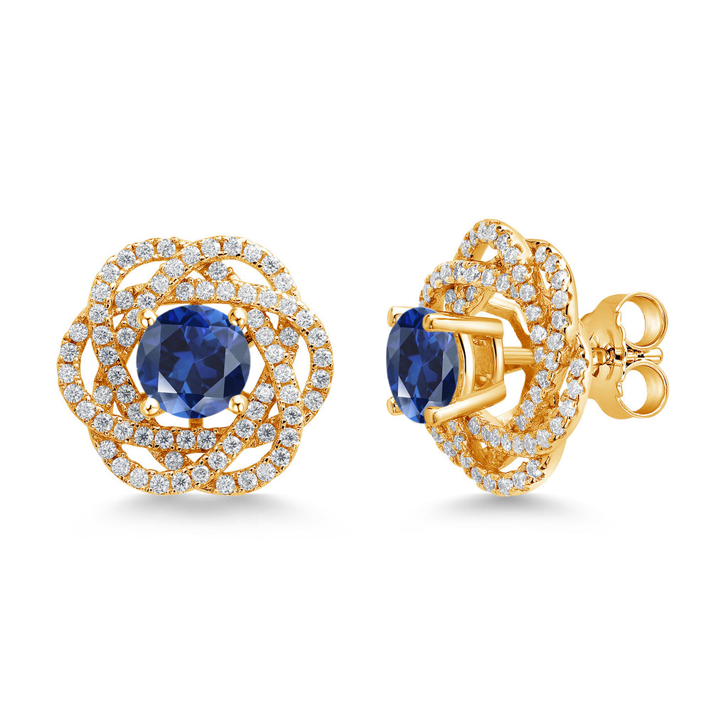 Blue Created Sapphire - September_Earrings in 925 Yellow Gold Plated Silver