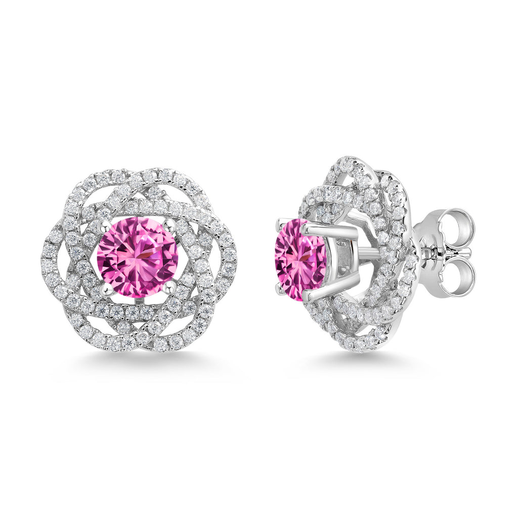 Pink Created Sapphire - September_Earrings in 925 Sterling Silver