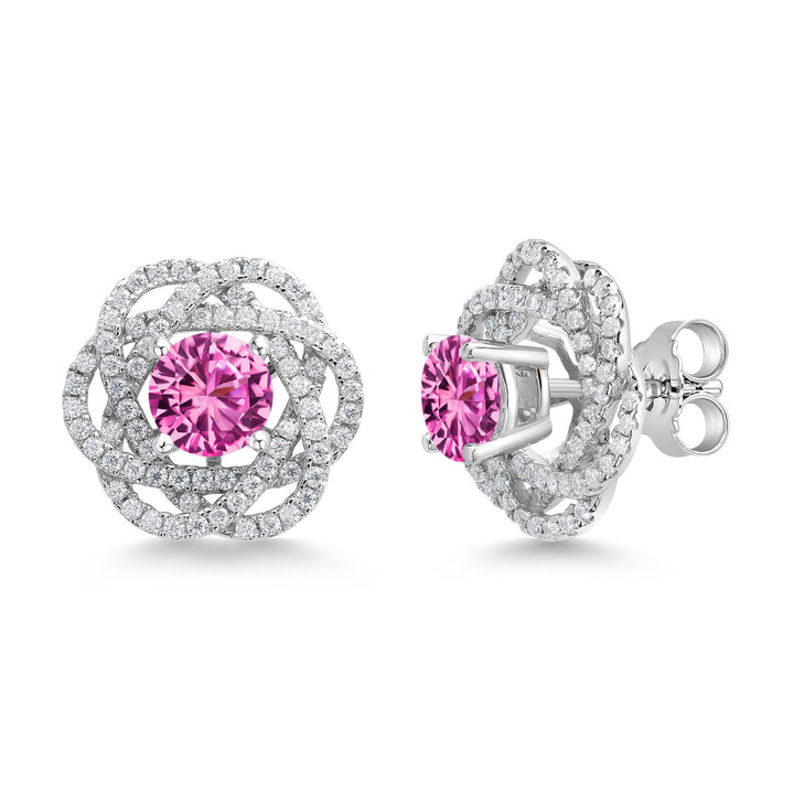 Gem Stone King 925 Sterling Silver Round 6MM Gemstone Birthstone Stud Earrings with White Moissanite Removable Earrings Jackets For Women