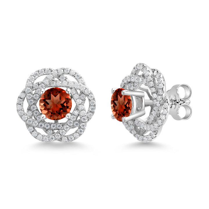 Gem Stone King 925 Sterling Silver Round 6MM Gemstone Birthstone Stud Earrings with White Moissanite Removable Earrings Jackets For Women
