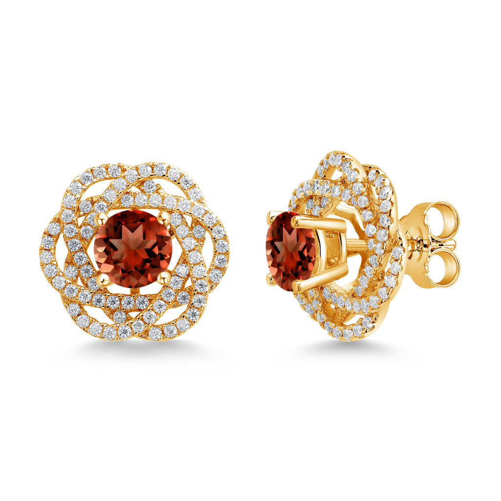 Gem Stone King 18K Yellow Gold Plated Silver Round 6MM Gemstone Birthstone Stud Earrings with White Moissanite Removable Earrings Jackets For Women