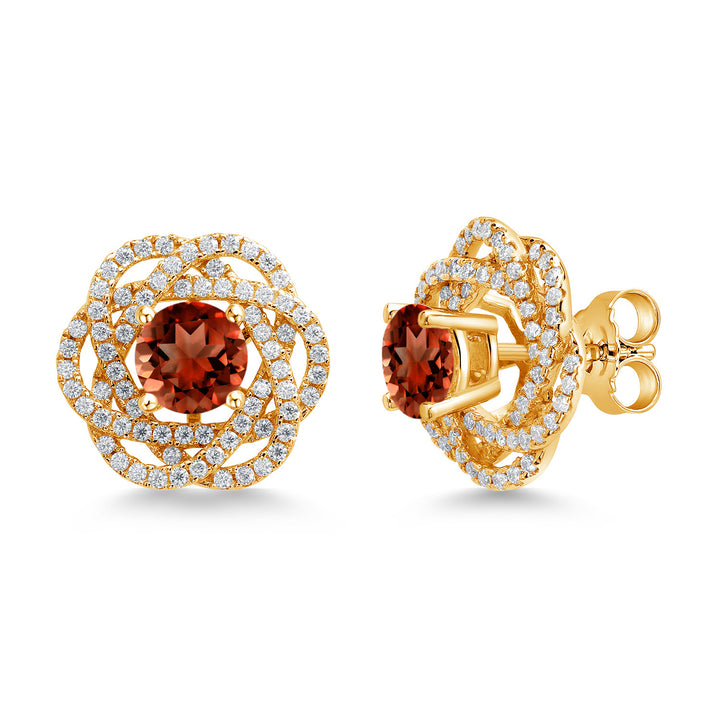 18K Yellow Gold Plated Silver Round 6MM Gemstone Birthstone Stud Earrings with White Moissanite Removable Earrings Jackets For Women