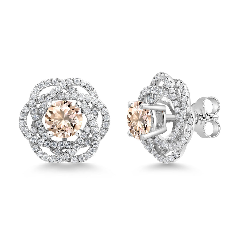 Gem Stone King 925 Sterling Silver Round 6MM Gemstone Birthstone Stud Earrings with White Moissanite Removable Earrings Jackets For Women