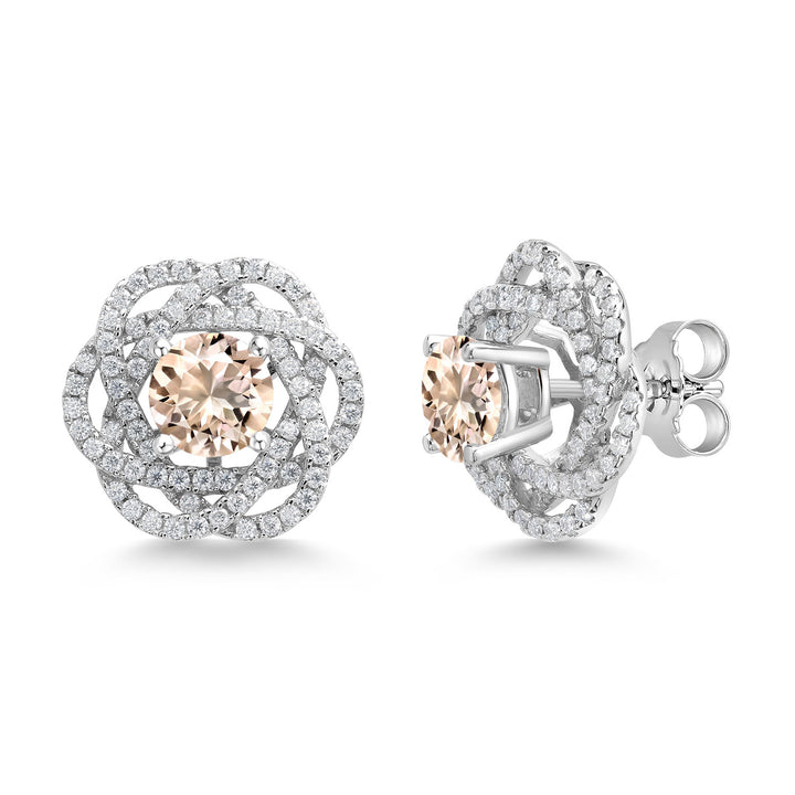Gem Stone King 925 Sterling Silver Round 6MM Gemstone Birthstone Stud Earrings with White Moissanite Removable Earrings Jackets For Women