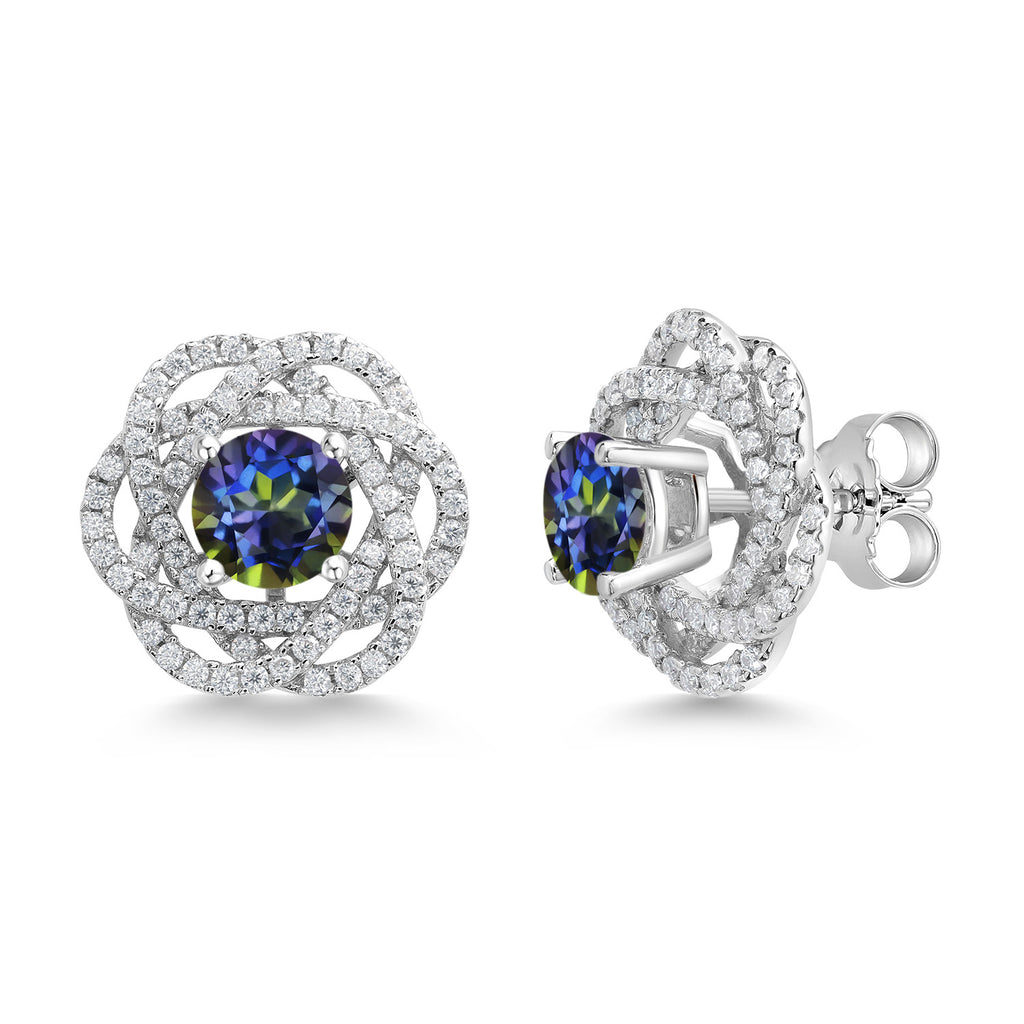 Gem Stone King 925 Sterling Silver Round 6MM Gemstone Birthstone Stud Earrings with White Moissanite Removable Earrings Jackets For Women