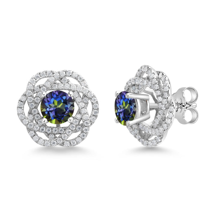 Gem Stone King 925 Sterling Silver Round 6MM Gemstone Birthstone Stud Earrings with White Moissanite Removable Earrings Jackets For Women