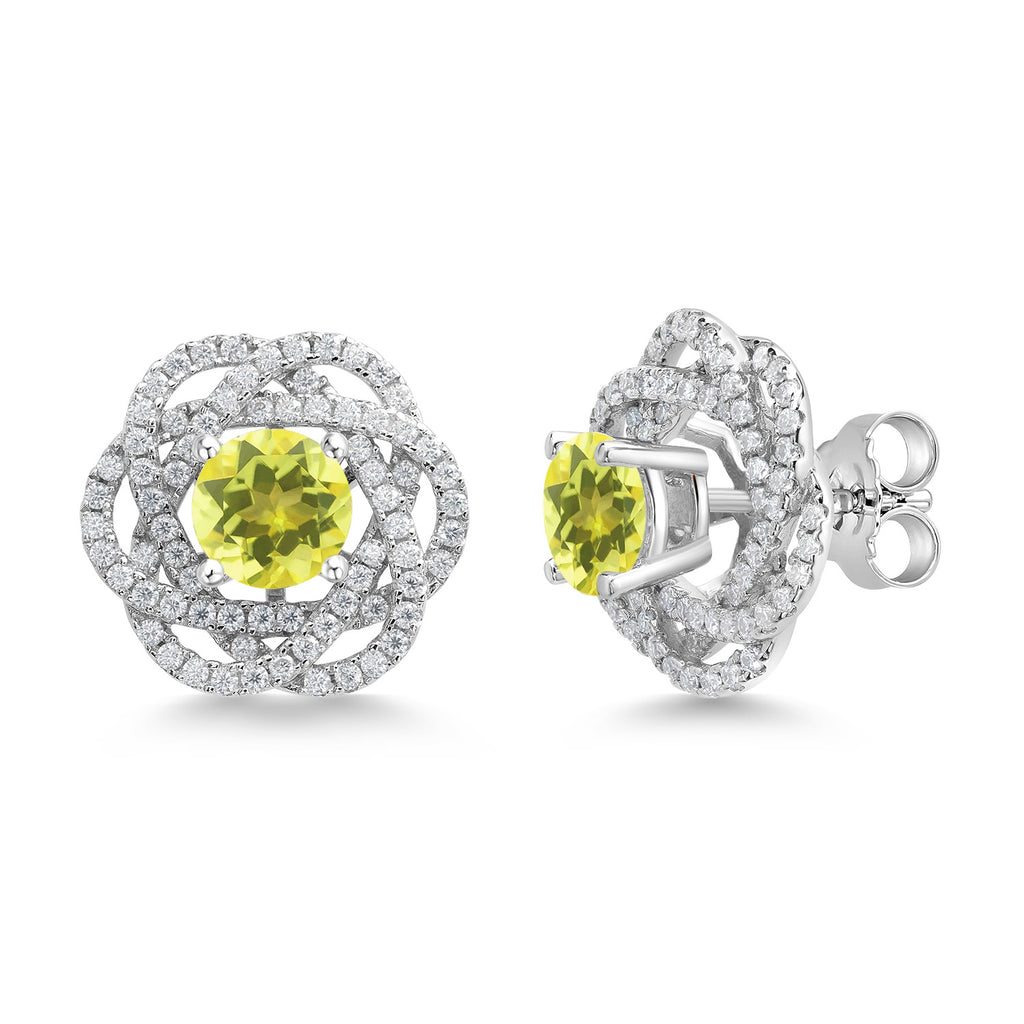 Gem Stone King 925 Sterling Silver Round 6MM Gemstone Birthstone Stud Earrings with White Moissanite Removable Earrings Jackets For Women