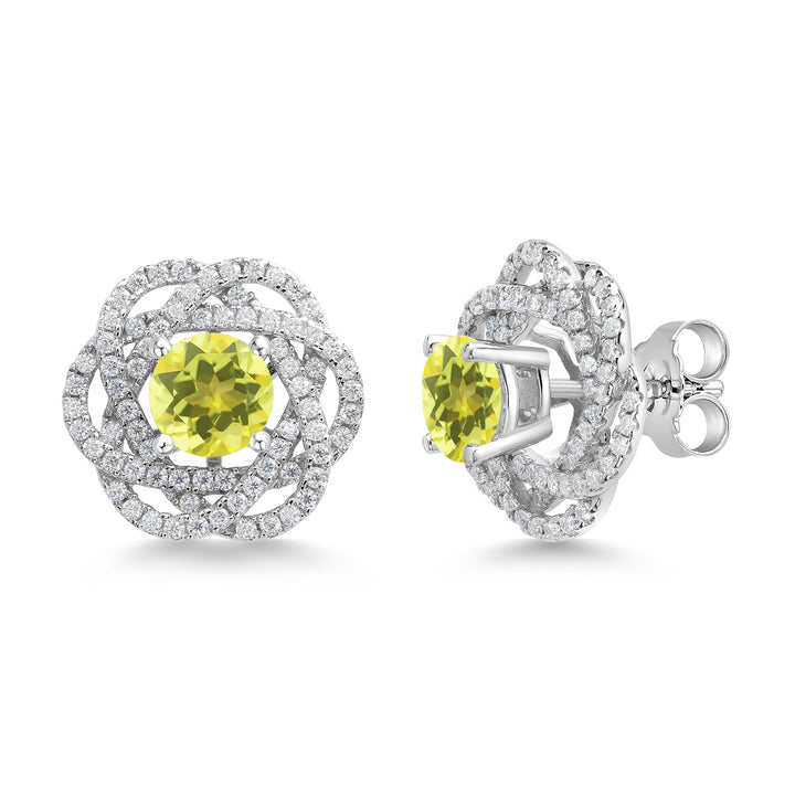 Gem Stone King 925 Sterling Silver Round 6MM Gemstone Birthstone Stud Earrings with White Moissanite Removable Earrings Jackets For Women