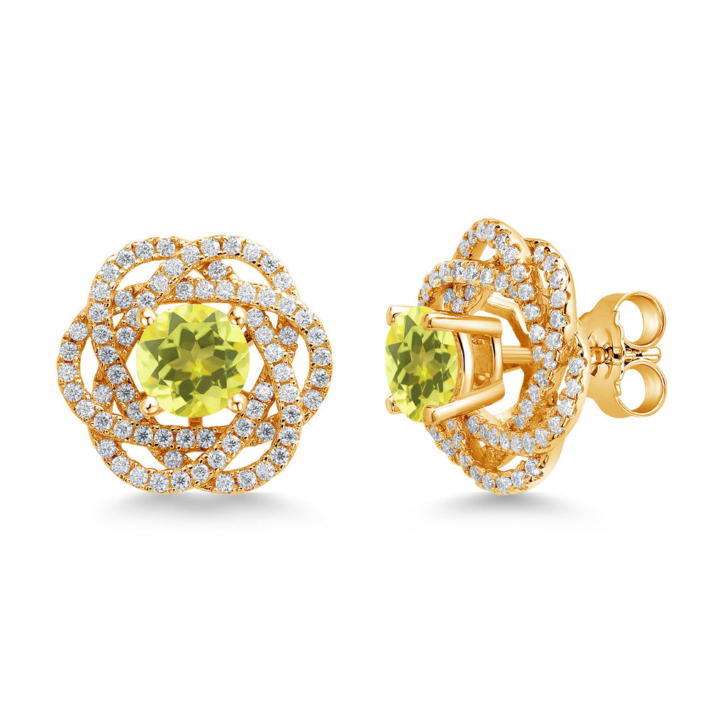 Gem Stone King 18K Yellow Gold Plated Silver Round 6MM Gemstone Birthstone Stud Earrings with White Moissanite Removable Earrings Jackets For Women