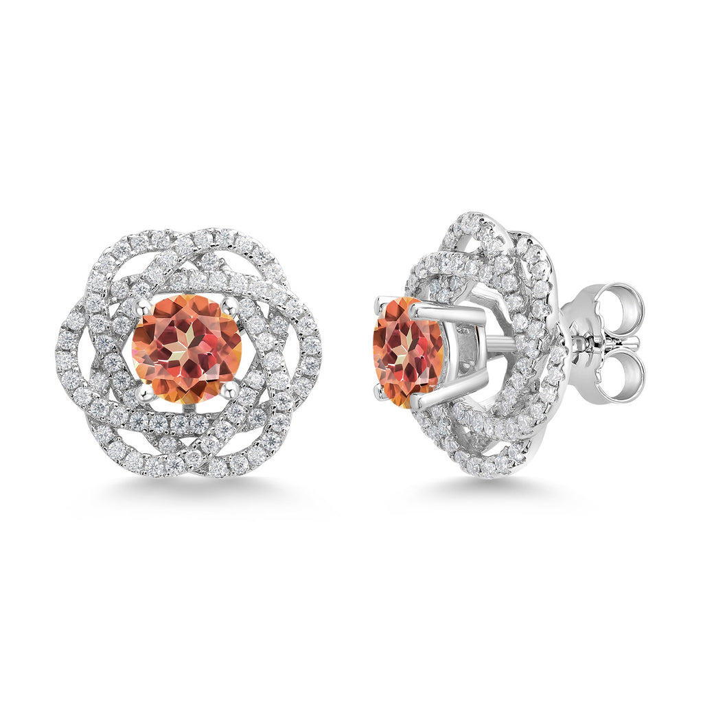 Gem Stone King 925 Sterling Silver Round 6MM Gemstone Birthstone Stud Earrings with White Moissanite Removable Earrings Jackets For Women