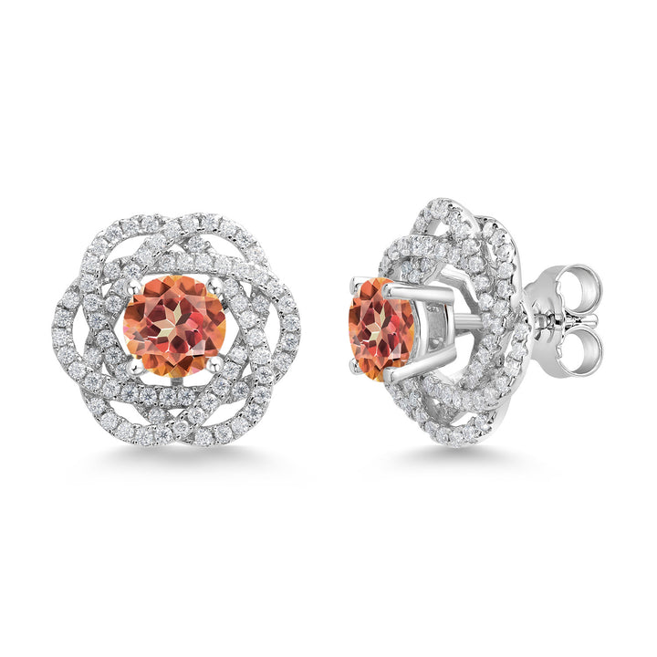 Gem Stone King 925 Sterling Silver Round 6MM Gemstone Birthstone Stud Earrings with White Moissanite Removable Earrings Jackets For Women