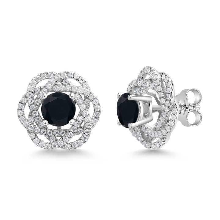 Gem Stone King 925 Sterling Silver Round 6MM Gemstone Birthstone Stud Earrings with White Moissanite Removable Earrings Jackets For Women