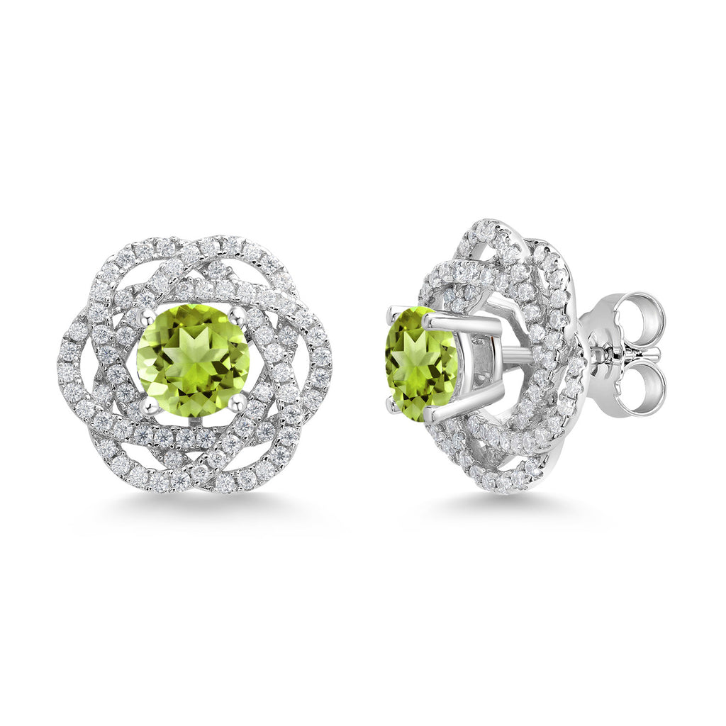 Gem Stone King 925 Sterling Silver Round 6MM Gemstone Birthstone Stud Earrings with White Moissanite Removable Earrings Jackets For Women