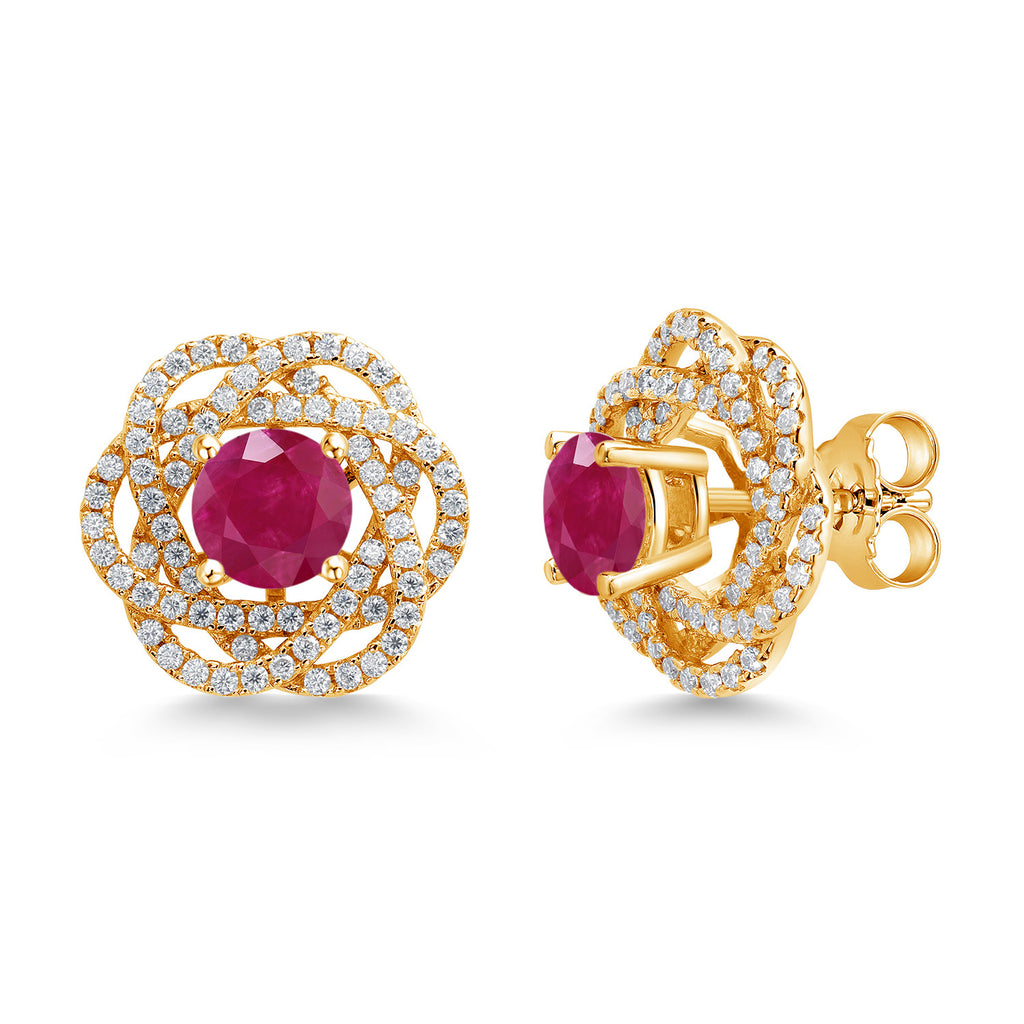 Ruby - July_Earrings in 925 Yellow Gold Plated Silver