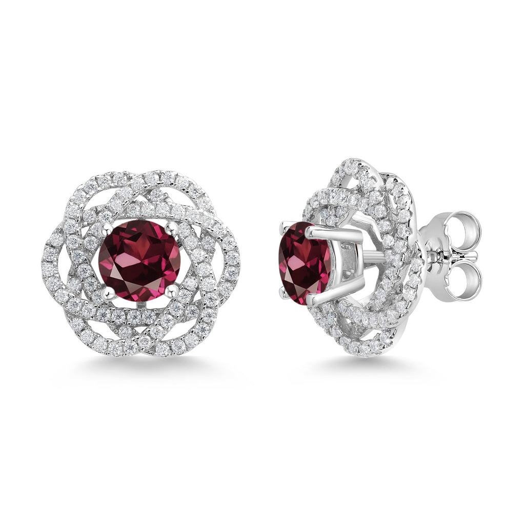 Gem Stone King 925 Sterling Silver Round 6MM Gemstone Birthstone Stud Earrings with White Moissanite Removable Earrings Jackets For Women