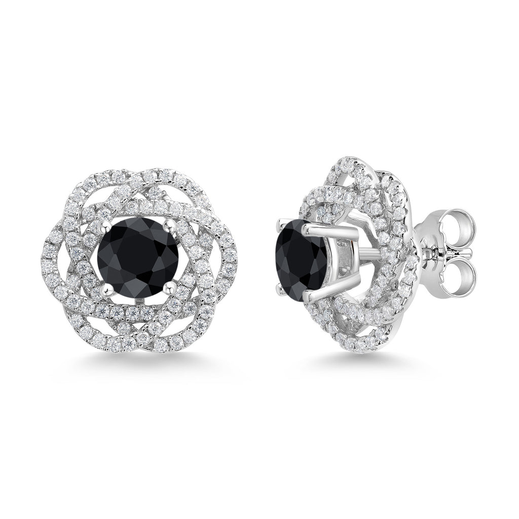 Gem Stone King 925 Sterling Silver Round 6MM Gemstone Birthstone Stud Earrings with White Moissanite Removable Earrings Jackets For Women