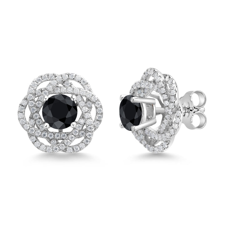 Gem Stone King 925 Sterling Silver Round 6MM Gemstone Birthstone Stud Earrings with White Moissanite Removable Earrings Jackets For Women