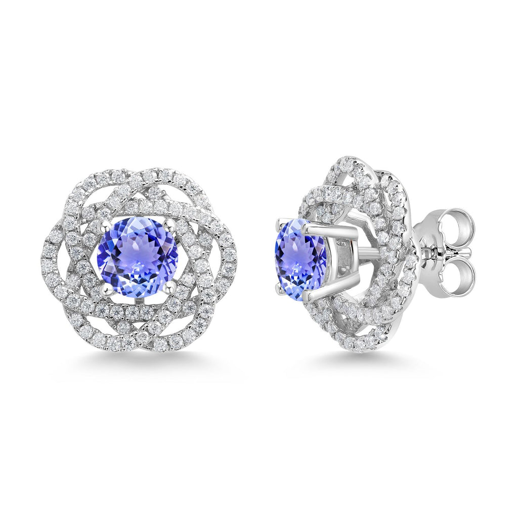 Gem Stone King 925 Sterling Silver Round 6MM Gemstone Birthstone Stud Earrings with White Moissanite Removable Earrings Jackets For Women