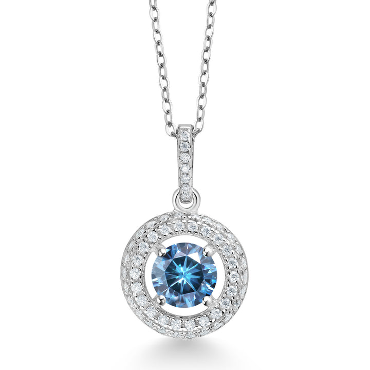 Persian Blue Moissanite - April_Pendant in 925 Sterling Silver