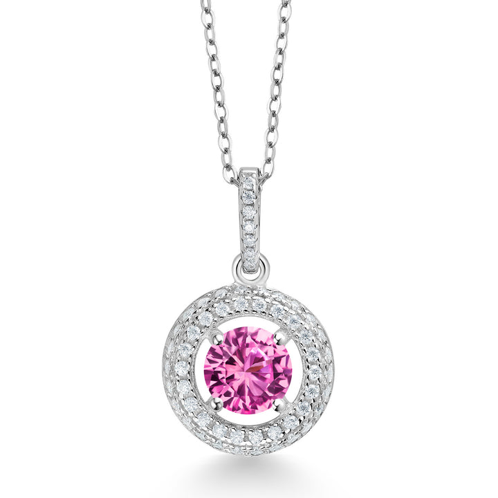 Pink Created Sapphire - September_Pendant in 925 Sterling Silver