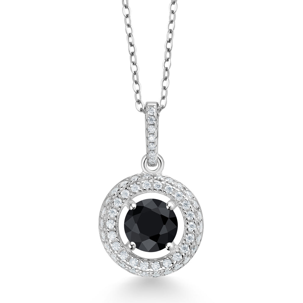 Black Sapphire - September_Pendant in 925 Sterling Silver