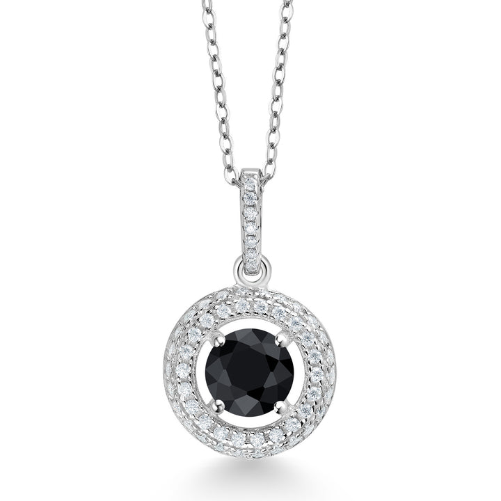 Black Sapphire - September_Pendant in 925 Sterling Silver