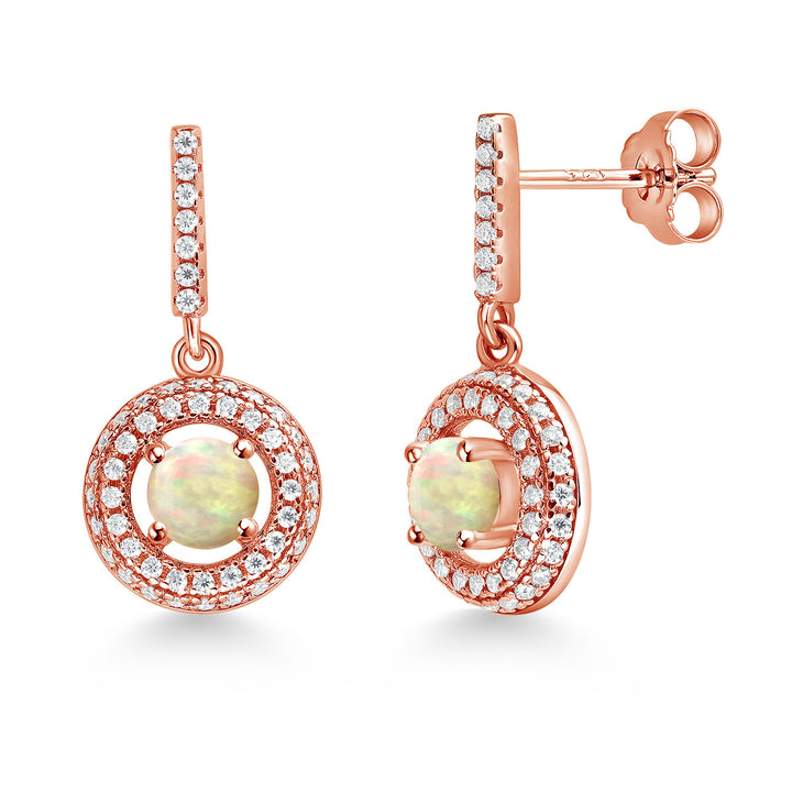 Ethiopian Opal-Cabochon - October_Earrings in 925 Rose Gold Plated Silver