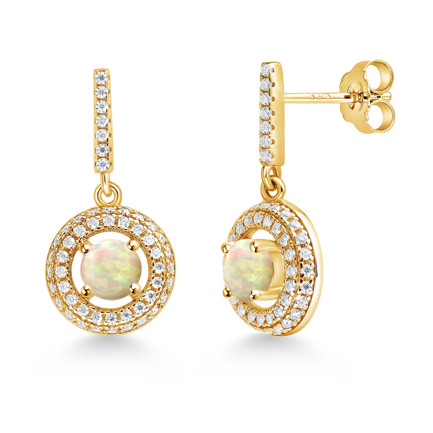 Ethiopian Opal-Cabochon - October_Earrings in 925 Yellow Gold Plated Silver