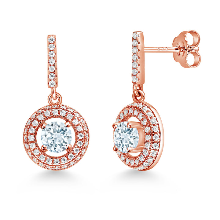 Aquamarine - March_Earrings in 925 Rose Gold Plated Silver