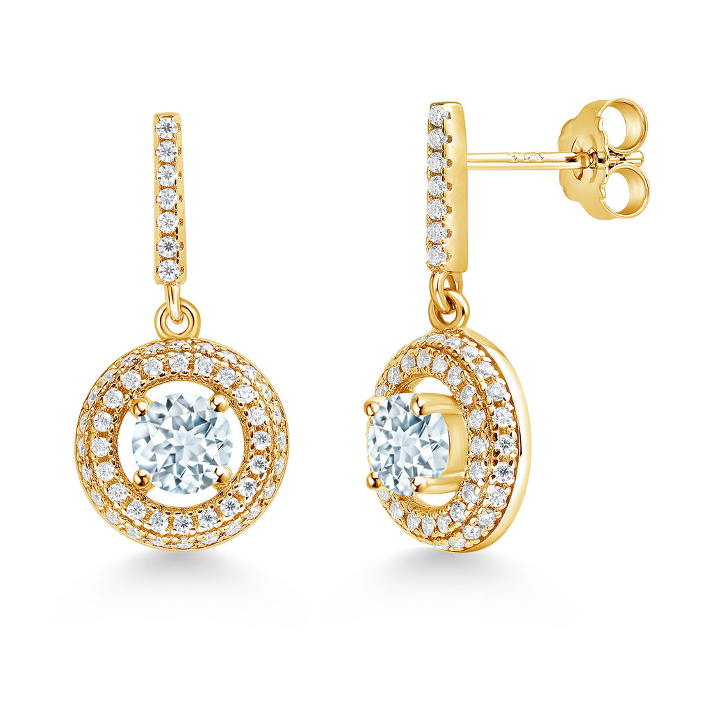 Aquamarine - March_Earrings in 925 Yellow Gold Plated Silver