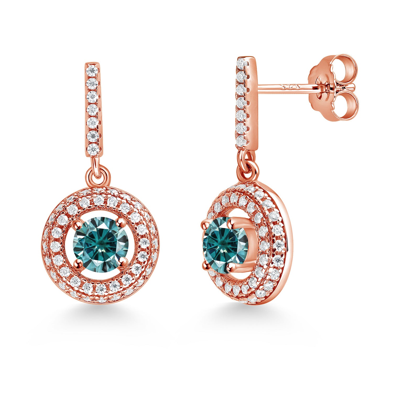 Blue Moissanite - April_Earrings in 925 Rose Gold Plated Silver