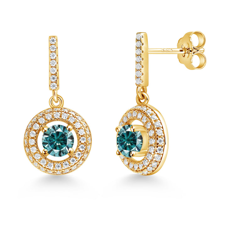 Blue Moissanite - April_Earrings in 925 Yellow Gold Plated Silver