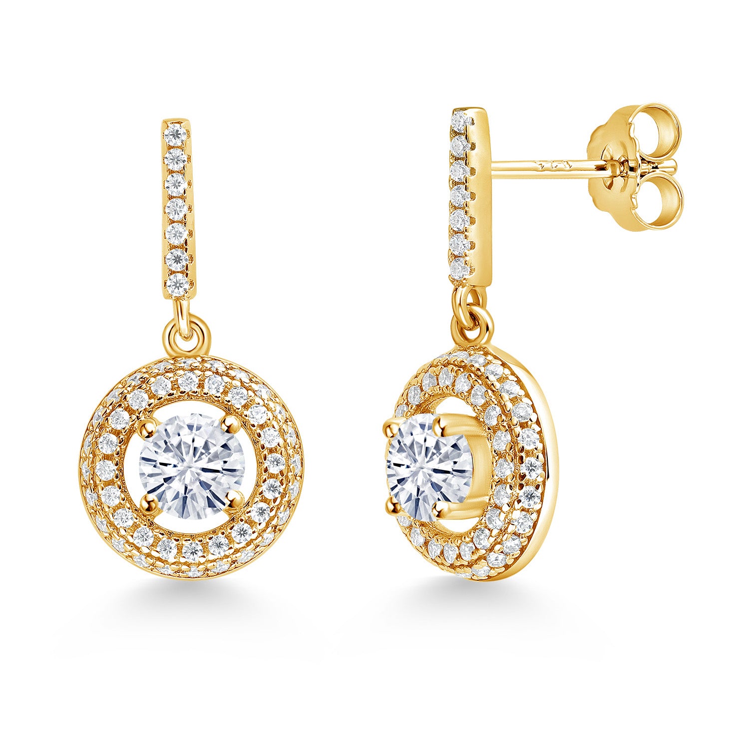 White Moissanite - April_Earrings in 925 Yellow Gold Plated Silver