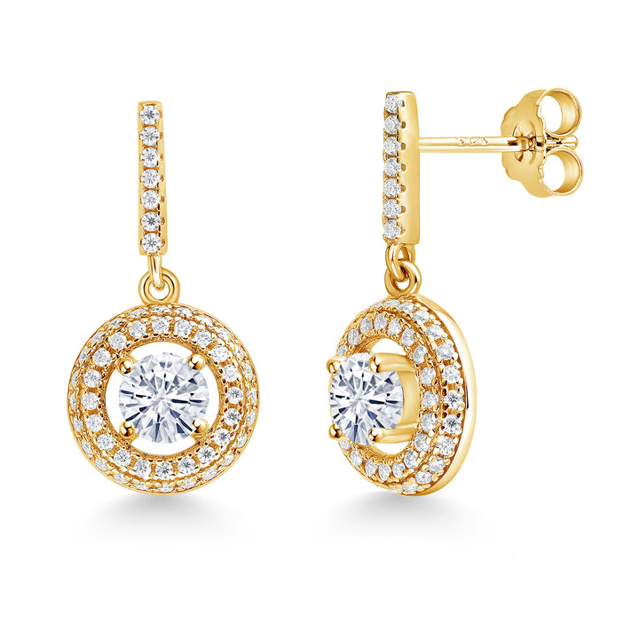 White Moissanite - April_Earrings in 925 Yellow Gold Plated Silver